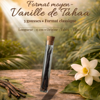 Gousses de Vanille de Tahiti – Taha’a (3 gousses – env. 15 cm)