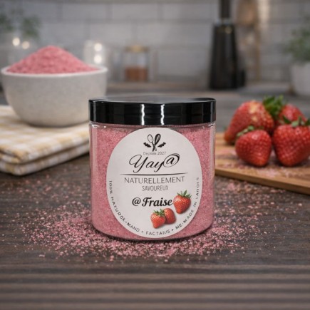 sucre aromatisé à la fraise 100% naturel pour vos yaourts, pâtisseries...