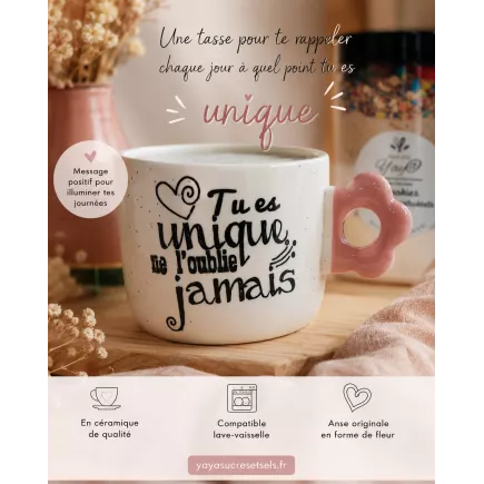 Tasse fleur rose message positif | Yaya Naturellement Savoureux